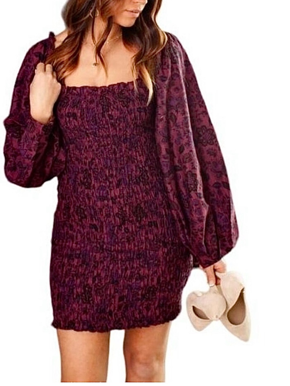 Free People Smock It To Me Mini Dress Hazelnut Combo Size Medium NWOT